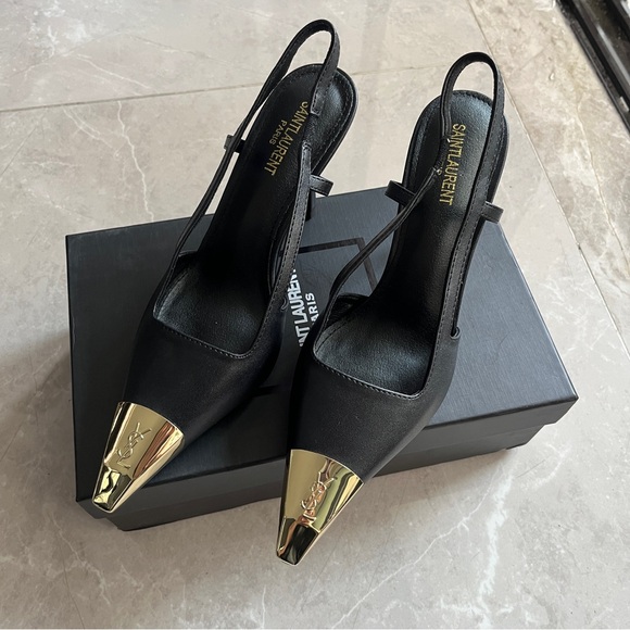 Saint Laurent Jeanne Black Slingback Pumps - Picture 1 of 8
